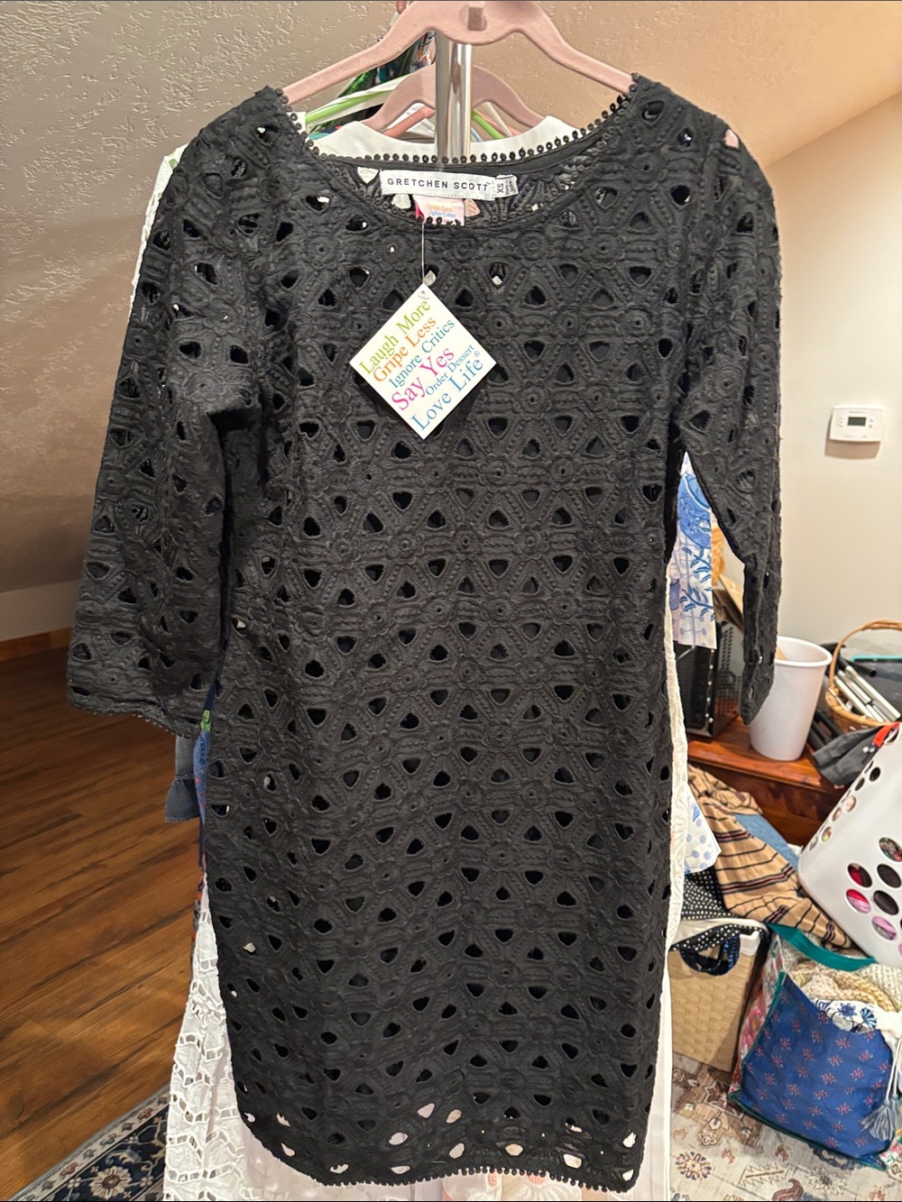 Gretchen Scott Designs Black Eyelet Long Sleeve Shift Dress